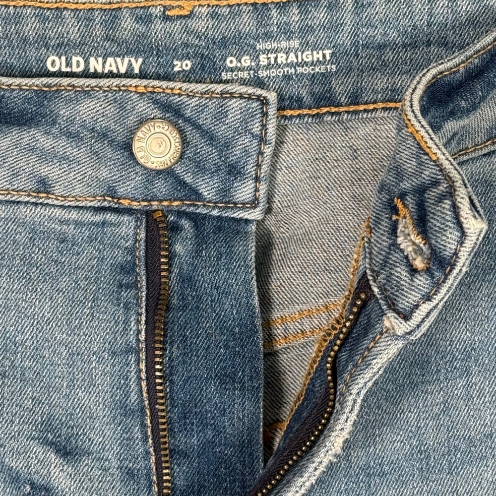 Old Navy OG Straight High Rise Ankle Jeans 20 Medium Light Wash Distressed NEW - Picture 5 of 11
